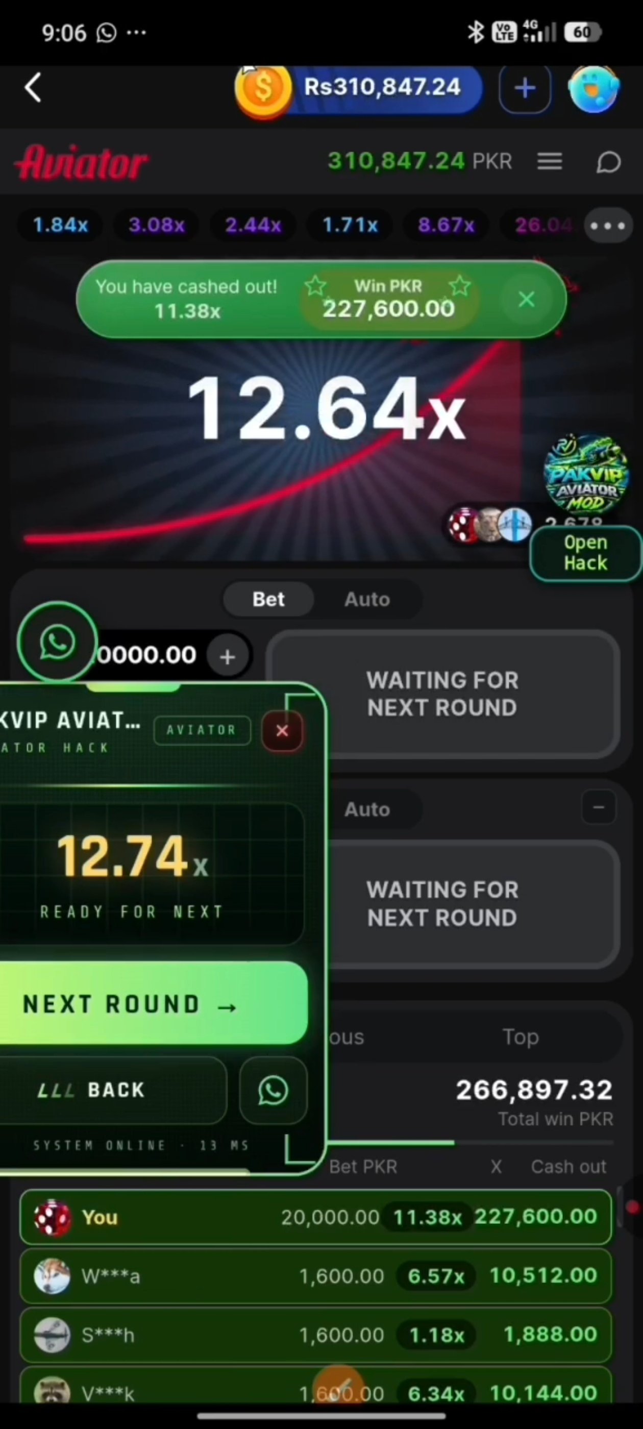 PakVip Aviator panel screenshot